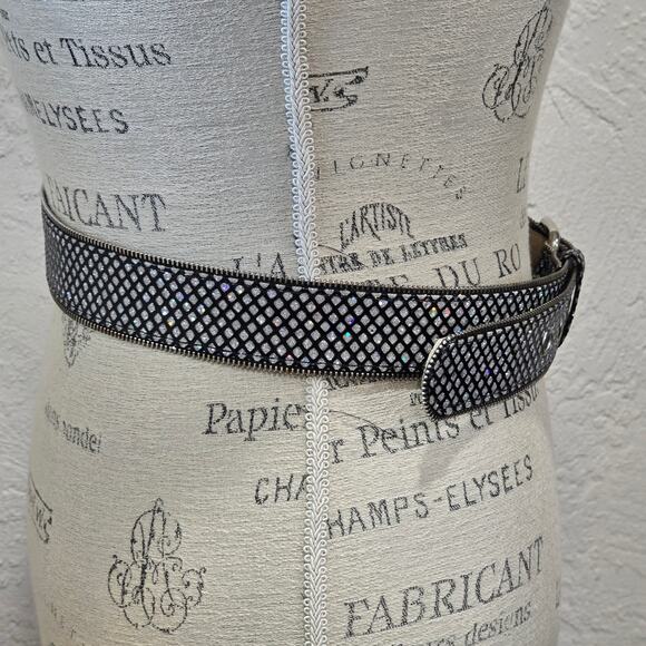 Shimmery Zipper Edge Black Sparkly Women's Belt Size Small - Picture 5 of 12